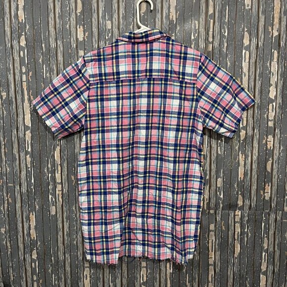 Reclaimed Vintage Raw Hem Plaid Short Sleeve Button Up Mens Medium - Picture 5 of 8